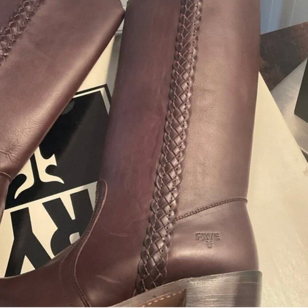 FRYE Sabrina braided Campus Round Toe Tall leather boots size 7 - Picture 4 of 7